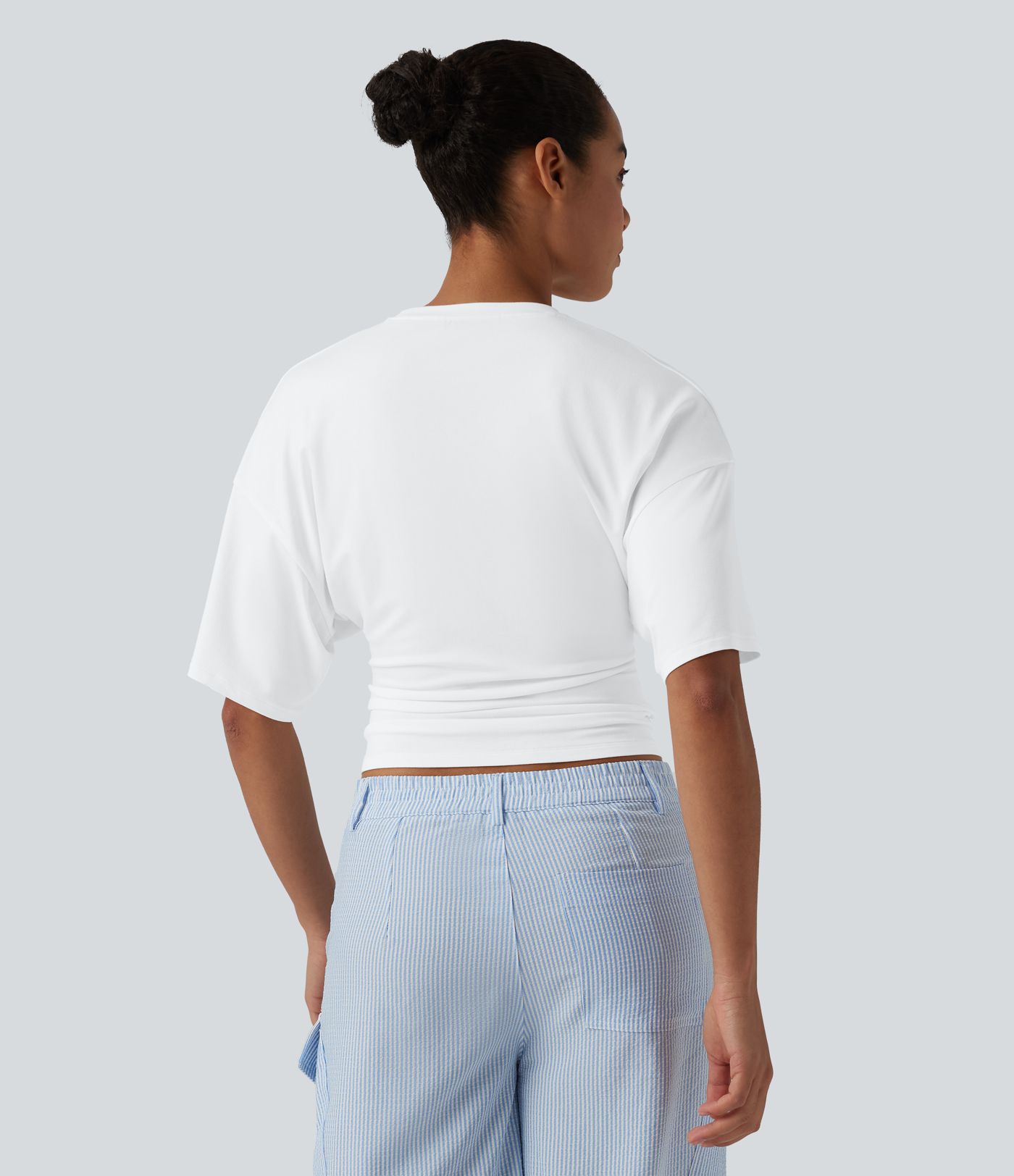 Round Neck Half Sleeve Ruched Casual T-Shirt