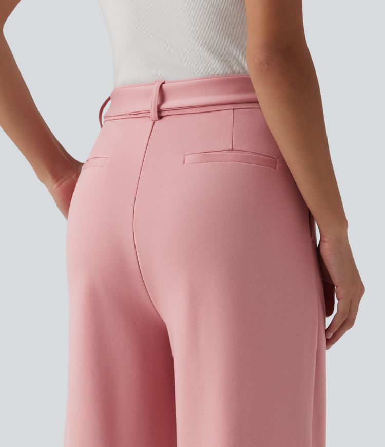 Halara Flex™ SculptKnit High Waisted Belted Straight Leg Capri Work Pants with Pockets