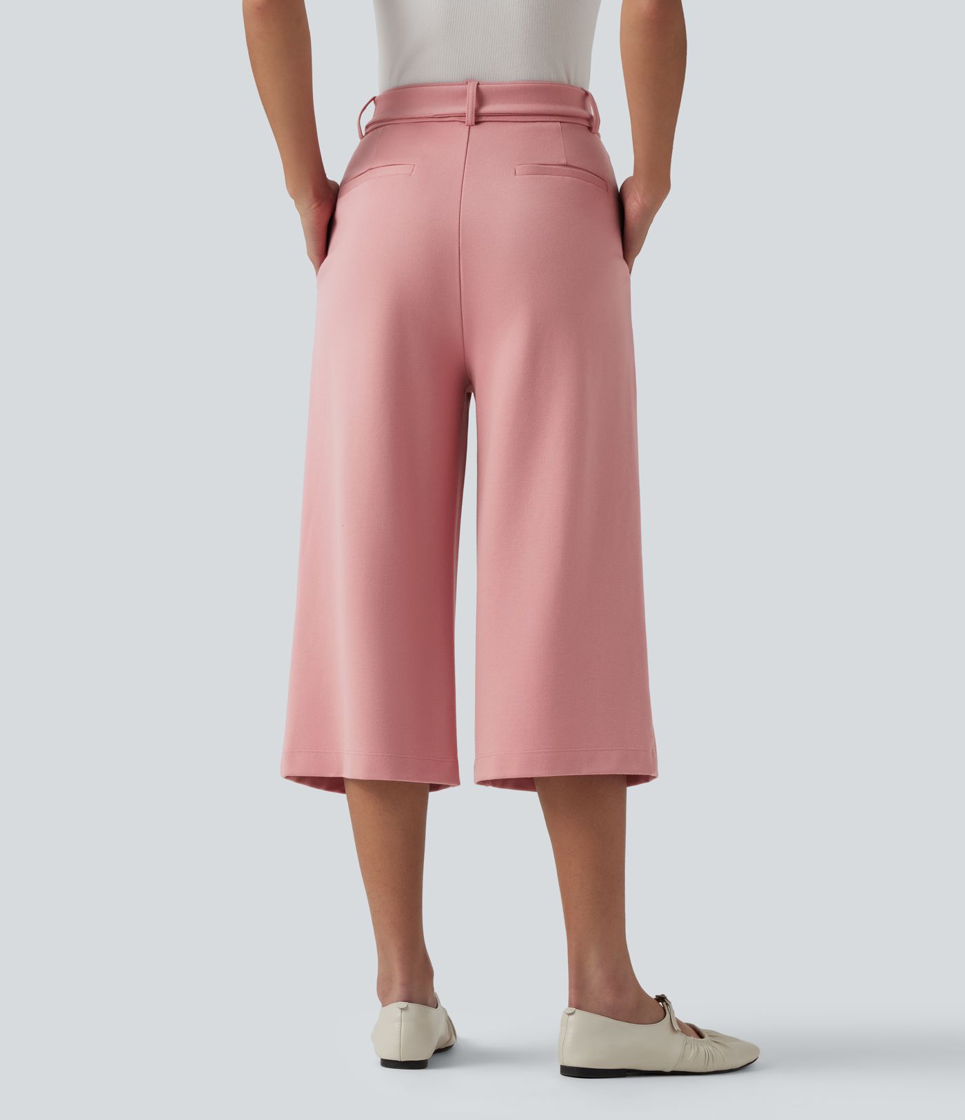 Halara Flex™ SculptKnit High Waisted Belted Straight Leg Capri Work Pants with Pockets