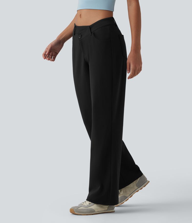 DayStretch Asymmetric Low Rise Straight Leg Casual Pants with Pockets