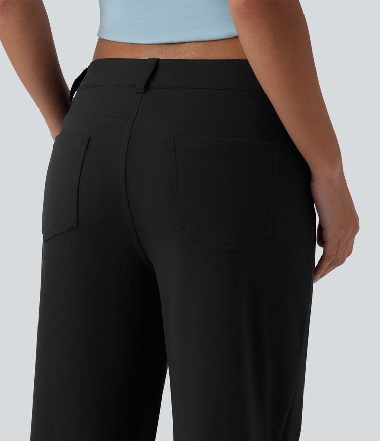 DayStretch Asymmetric Low Rise Straight Leg Casual Pants with Pockets