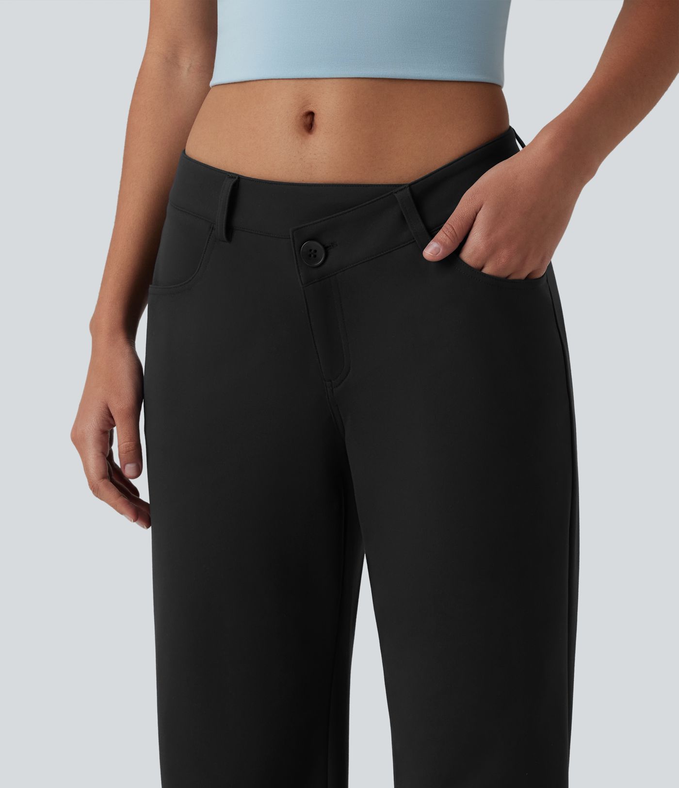 DayStretch Asymmetric Low Rise Straight Leg Casual Pants with Pockets