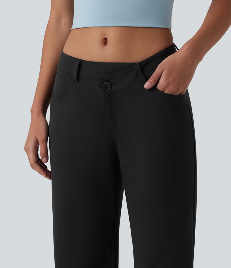 DayStretch Asymmetric Low Rise Straight Leg Casual Pants with Pockets