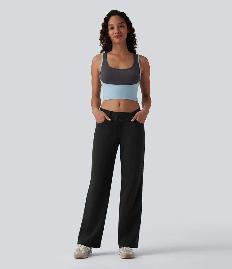 DayStretch Asymmetric Low Rise Straight Leg Casual Pants with Pockets