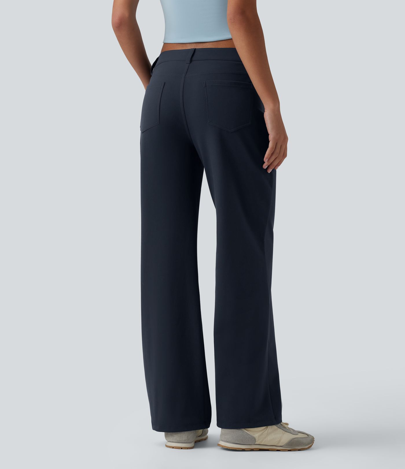 DayStretch - Lässige Hose mit niedrigem Bund, mehreren Taschen, asymmetrischem Design und geradem Bein