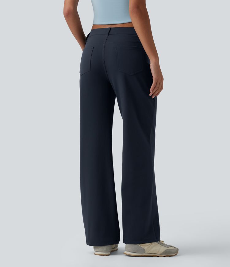 DayStretch - Lässige Hose mit niedrigem Bund, mehreren Taschen, asymmetrischem Design und geradem Bein