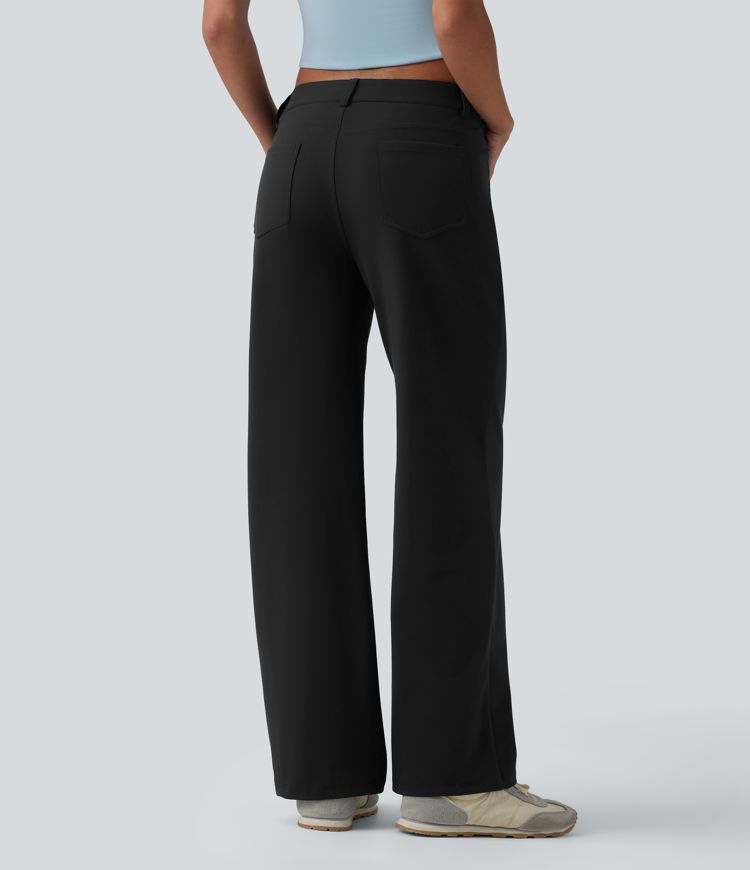 DayStretch Asymmetric Low Rise Straight Leg Casual Pants with Pockets