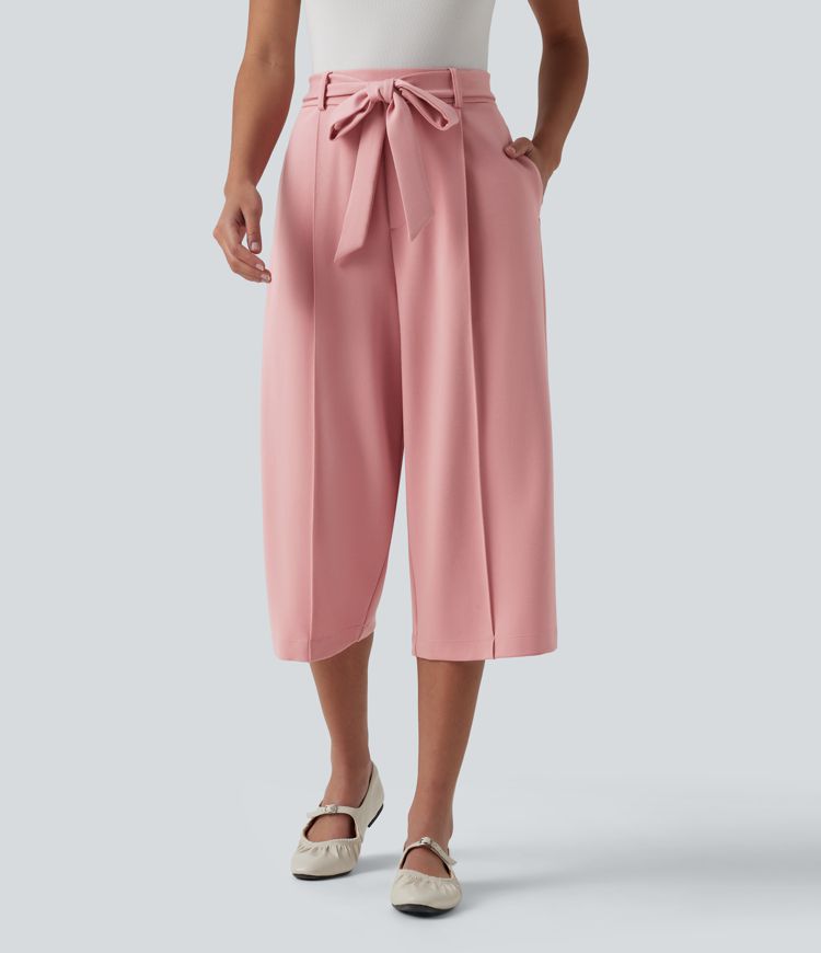 Halara Flex™ SculptKnit High Waisted Belted Straight Leg Capri Work Pants with Pockets