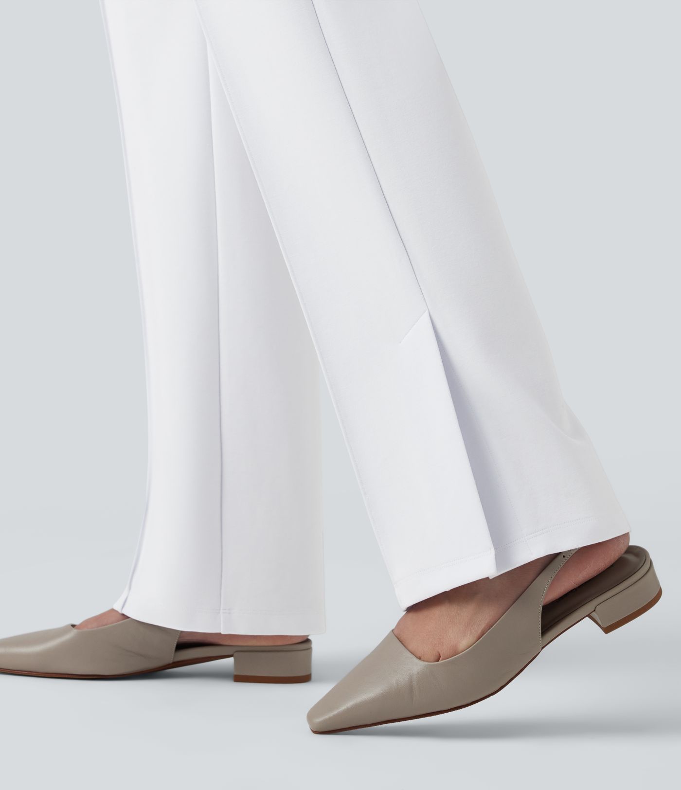 SculptKnit Contrast Lace V-Shaped Mid Rise Split Straight Leg Casual Pants with Pockets