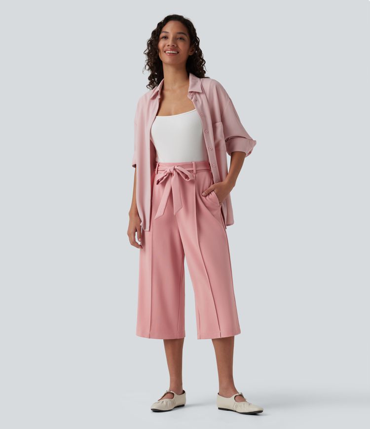 Halara Flex™ SculptKnit High Waisted Belted Straight Leg Capri Work Pants with Pockets