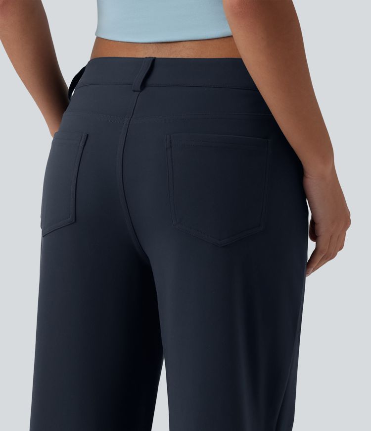 DayStretch - Lässige Hose mit niedrigem Bund, mehreren Taschen, asymmetrischem Design und geradem Bein