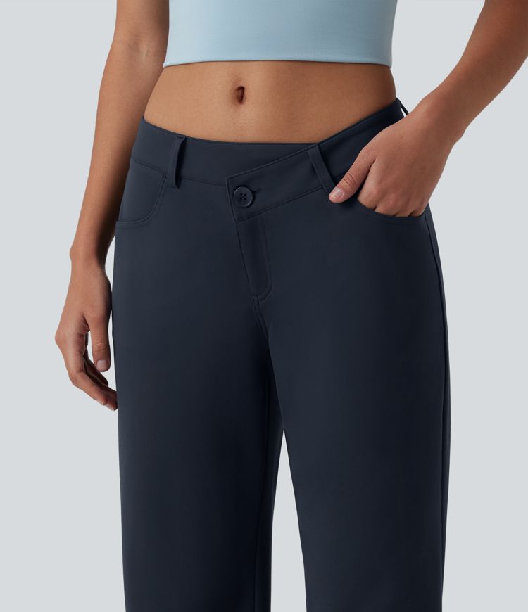 DayStretch - Lässige Hose mit niedrigem Bund, mehreren Taschen, asymmetrischem Design und geradem Bein