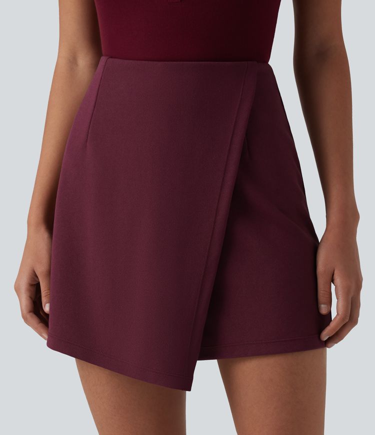 Arbeits-Mini-Hosenrock mit hohem Bund - extralang, knitterfrei