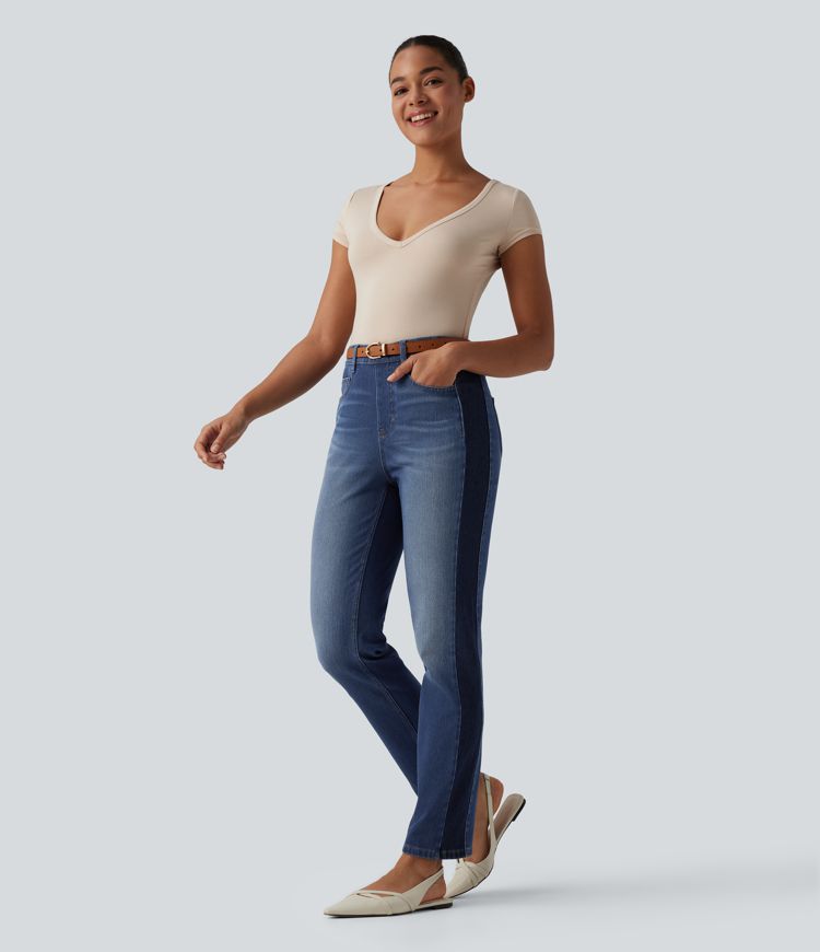 Halara Flex™ High Waisted Slim Color Block Casual Jeans with Pockets