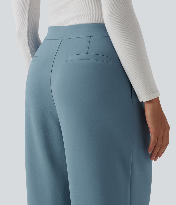 Halara Flex™ High Waisted Tie Side Straight Leg Crepe Work Trousers with Pockets