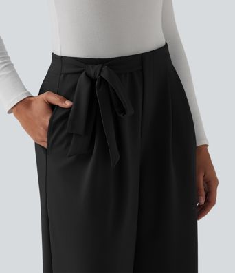 Pantalon tailleur Halara Flex™ taille haute coupe droite en crêpe avec nœuds latéraux et poches