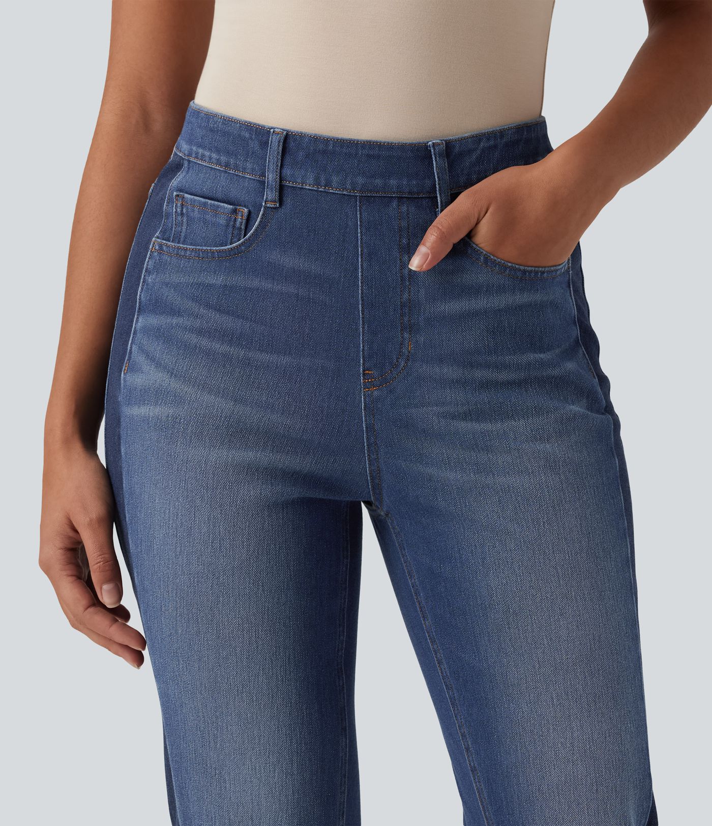 Halara Flex™ High Waisted Slim Color Block Casual Jeans with Pockets