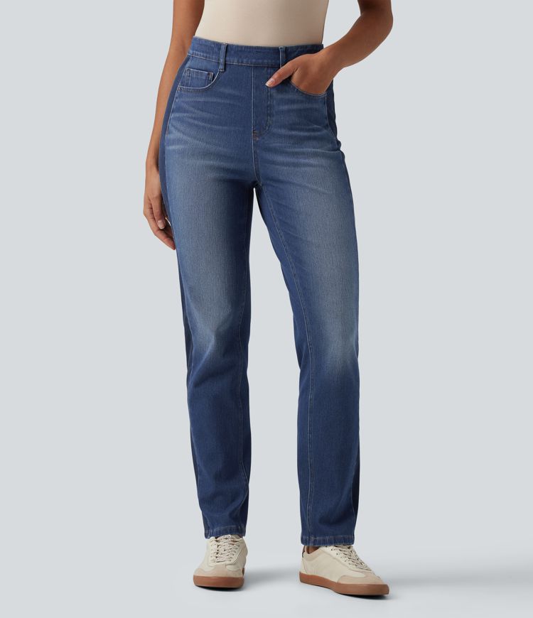 Halara Flex™ High Waisted Slim Color Block Casual Jeans with Pockets