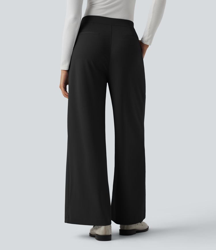 Pantalon tailleur Halara Flex™ taille haute coupe droite en crêpe avec nœuds latéraux et poches