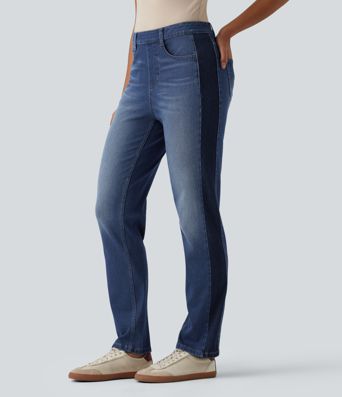 Halara Flex™ High Waisted Slim Color Block Casual Jeans with Pockets