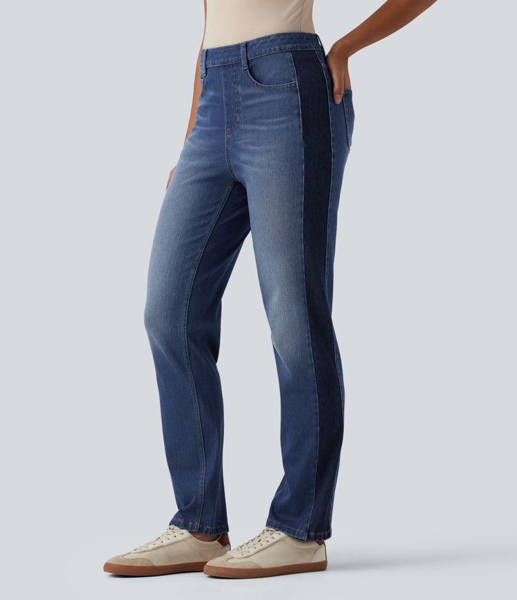Halara Flex™ High Waisted Slim Color Block Casual Jeans with Pockets