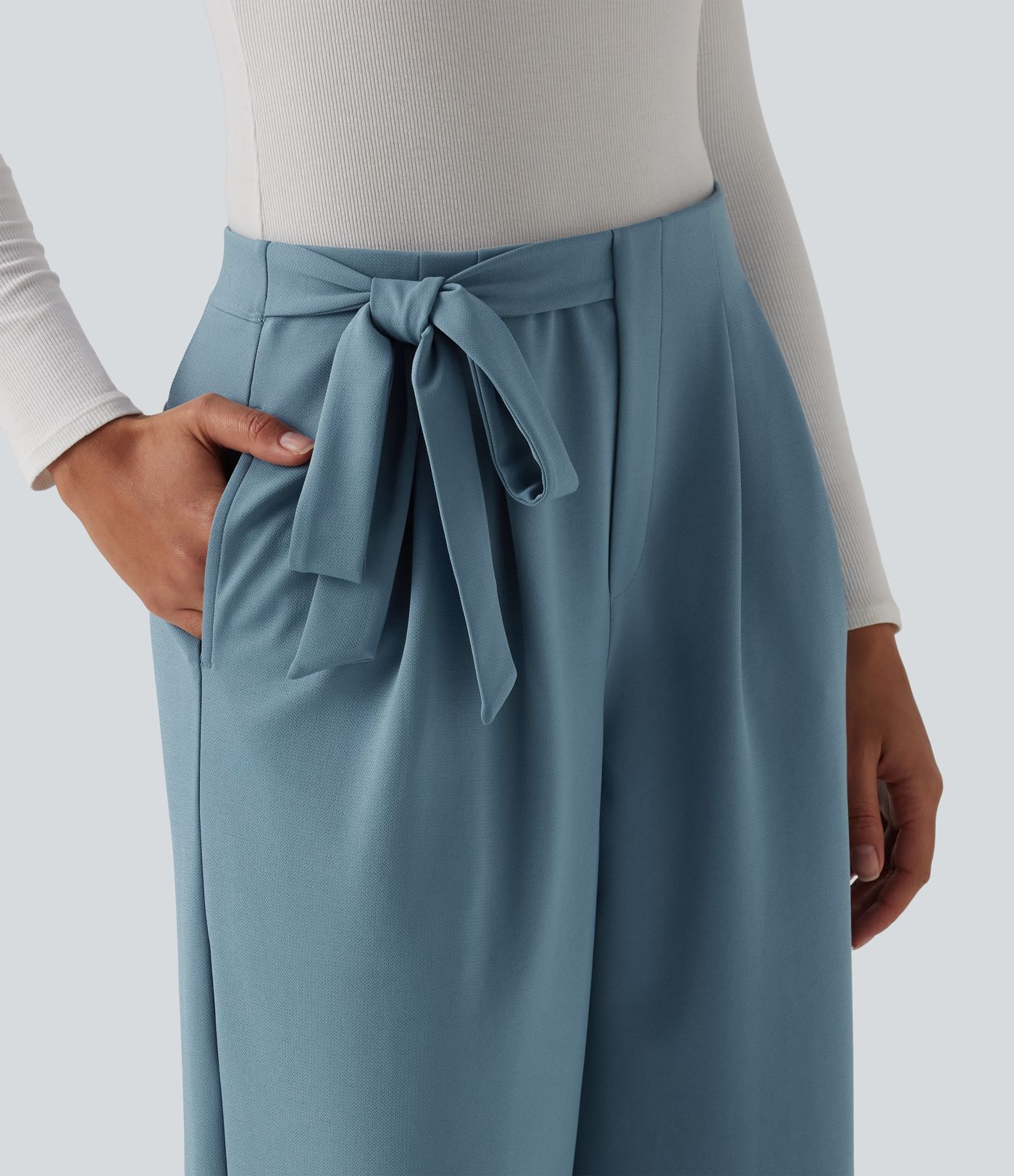 Halara Flex™ High Waisted Tie Side Straight Leg Crepe Work Trousers with Pockets