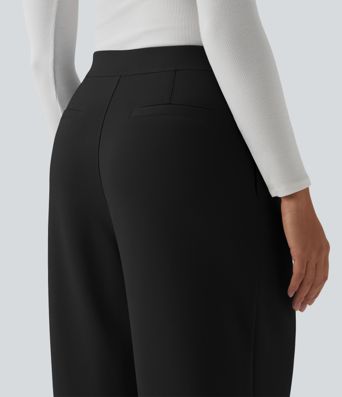 Pantalon tailleur Halara Flex™ taille haute coupe droite en crêpe avec nœuds latéraux et poches