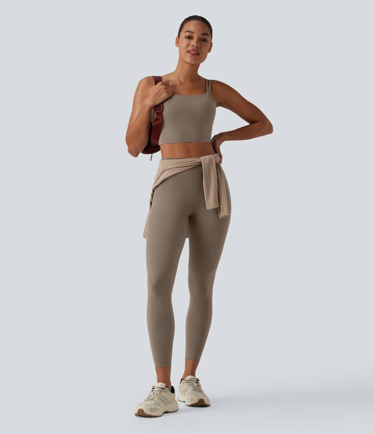 Halara UltraSculpt™ Leggings de yoga 7/8 taille haute, design de couture façon string, avec poche arrière