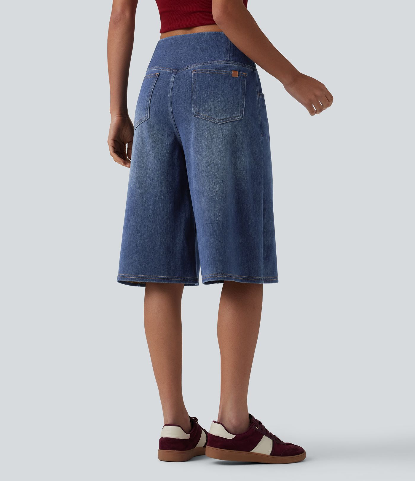 Halara Flex™ - Lässige Baggy-Denim-Shorts mit hohem Crossover-Bund und mehreren Taschen