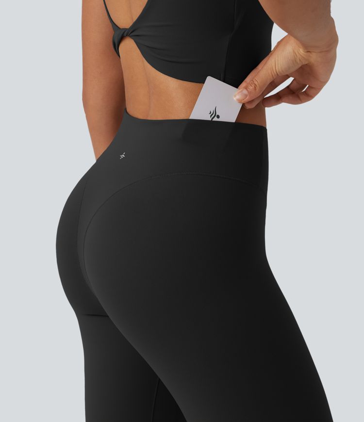 Halara UltraSculpt™ High Waisted Thong Seam Design Yoga 7/8 Leggings with Back Pocket