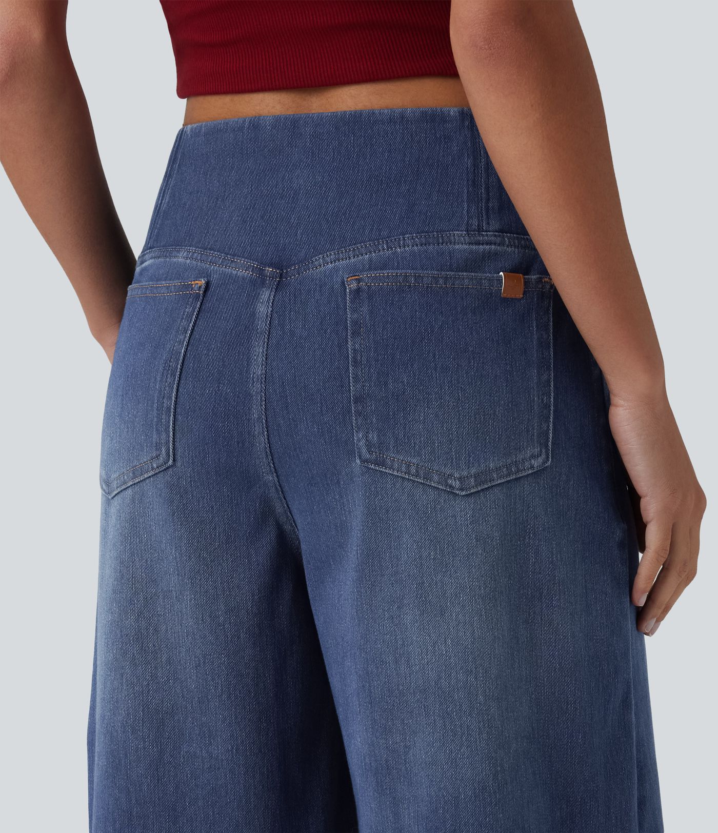 Halara Flex™ - Lässige Baggy-Denim-Shorts mit hohem Crossover-Bund und mehreren Taschen