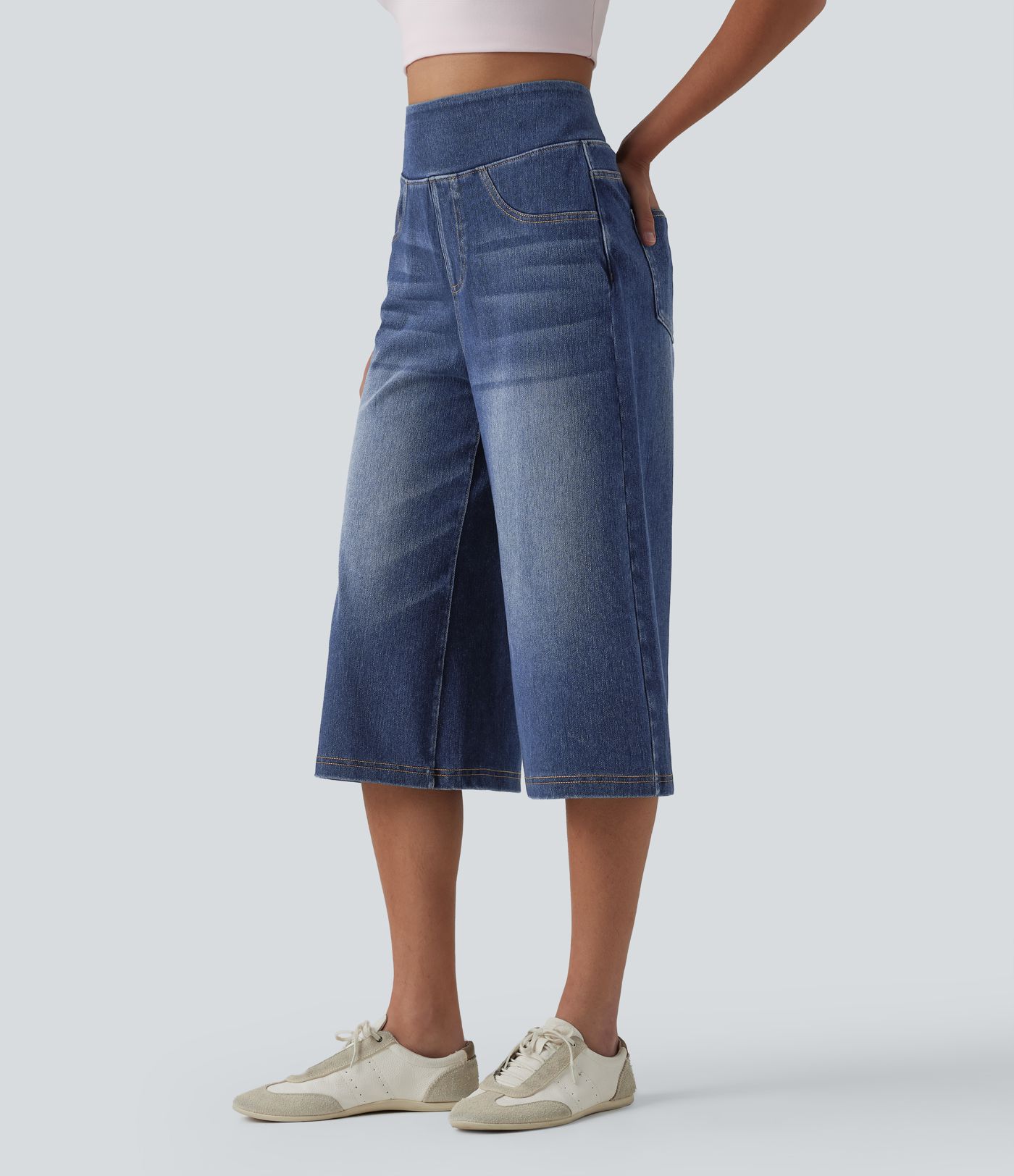 Halara Flex™ - Lässige Baggy-Capri-Jeans mit hohem Bund, mehreren Taschen und Bauchkontrolle