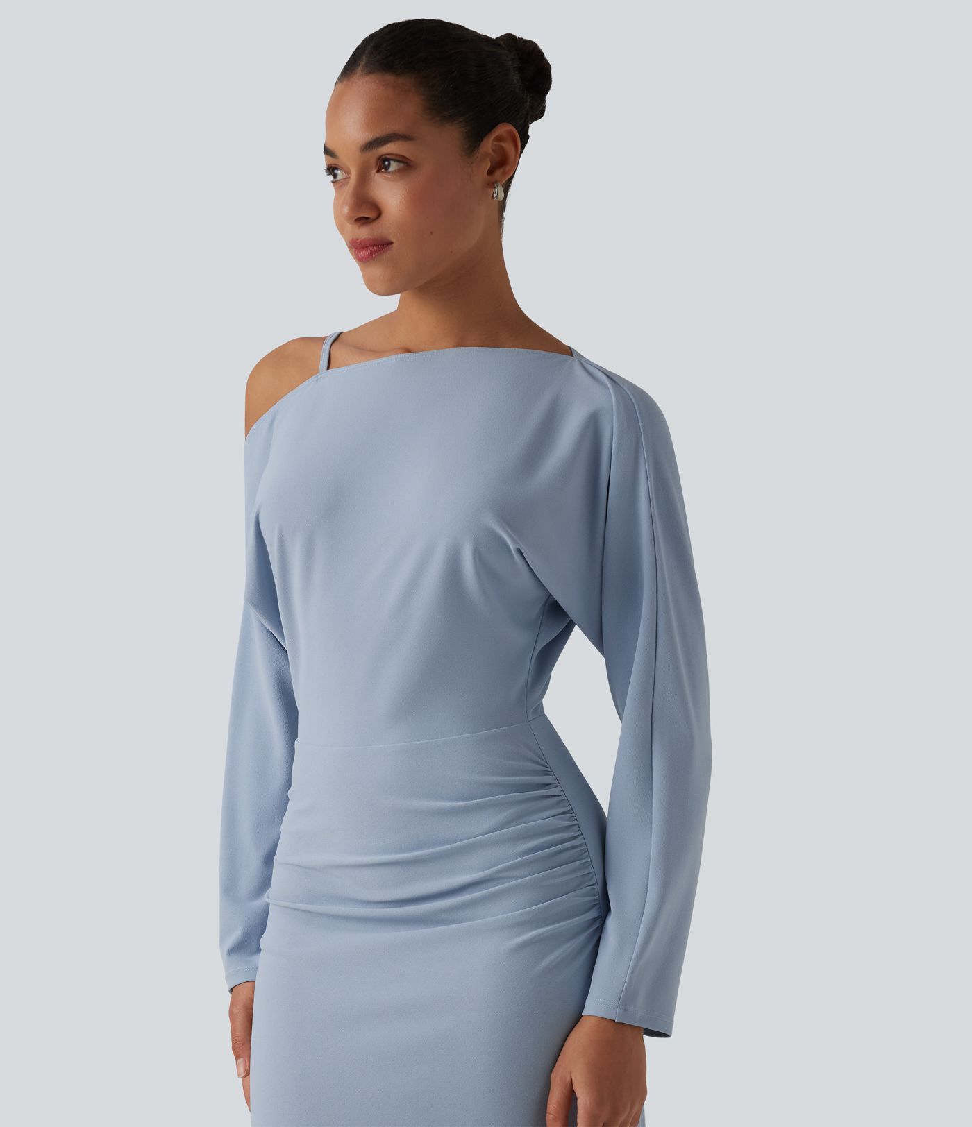 One Shoulder Long Sleeve Asymmetric Hem Maxi Casual Dress