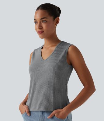 V-neck Cut-out Split Casual Tank Top