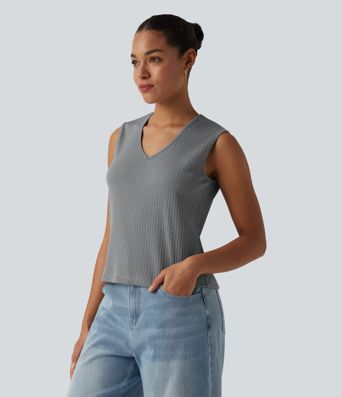 V-neck Cut-out Split Casual Tank Top