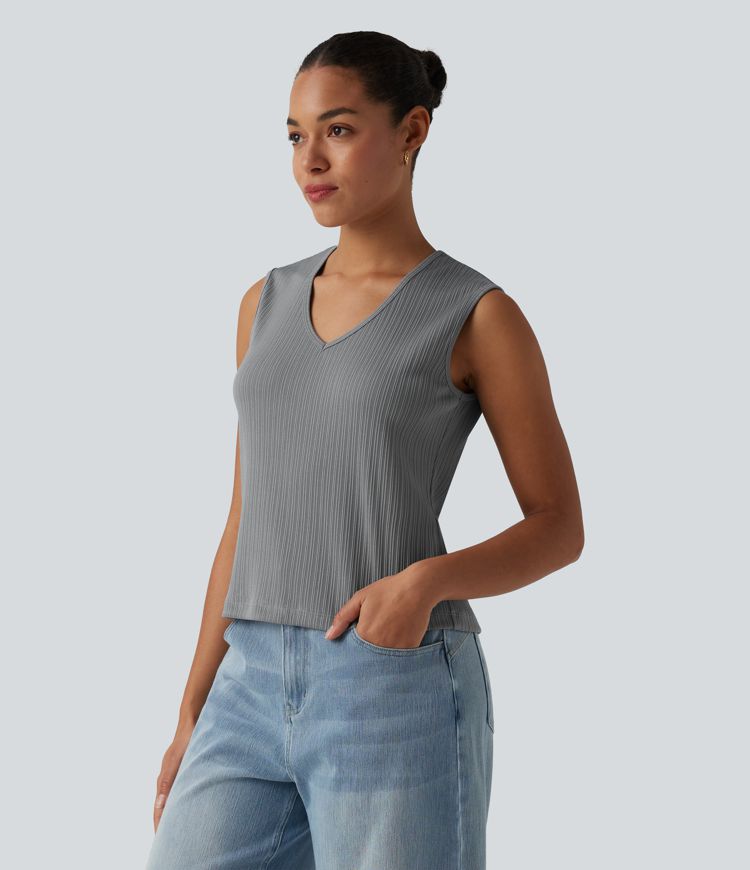 V-neck Cut-out Split Casual Tank Top