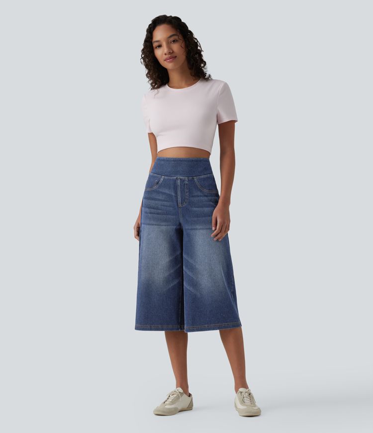 Halara Flex™ - Lässige Baggy-Capri-Jeans mit hohem Bund, mehreren Taschen und Bauchkontrolle