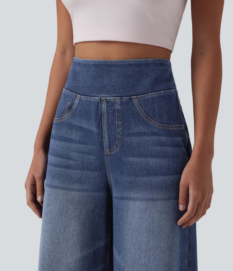 Halara Flex™ - Lässige Baggy-Capri-Jeans mit hohem Bund, mehreren Taschen und Bauchkontrolle
