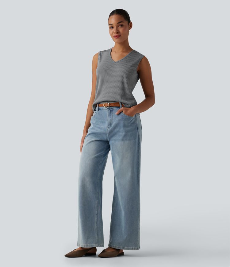 V-neck Cut-out Split Casual Tank Top