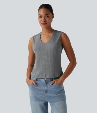 V-neck Cut-out Split Casual Tank Top