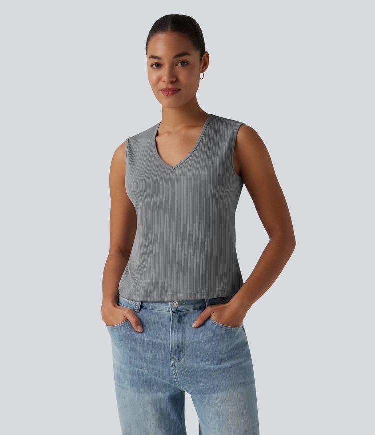 V-neck Cut-out Split Casual Tank Top