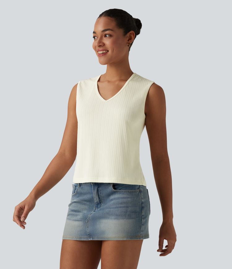 V-neck Cut-out Split Casual Tank Top