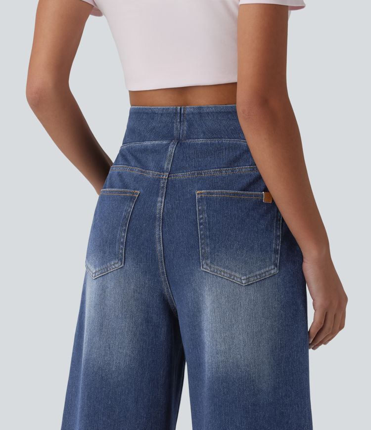 Halara Flex™ - Lässige Baggy-Capri-Jeans mit hohem Bund, mehreren Taschen und Bauchkontrolle