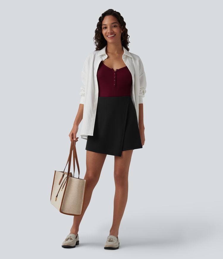 Jupe-short de travail infroissable, taille haute, mini allongée