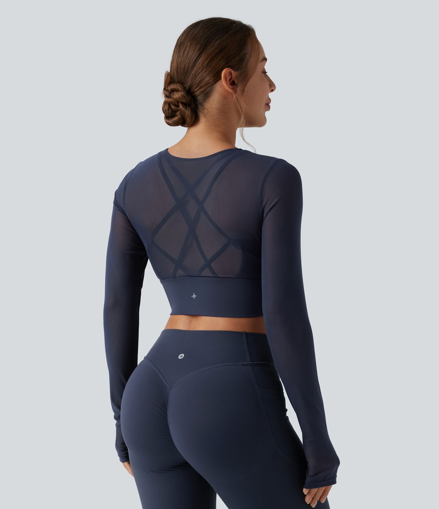 Top corto da yoga 2 in 1 con foro per Pollice e contrasto per maniche lunghe