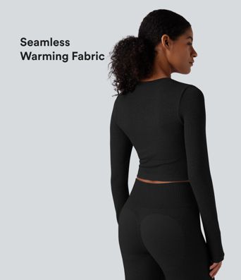 OneForm Seamless Flow Round Neck Long Sleeve Cropped Yoga Warming Sports Top