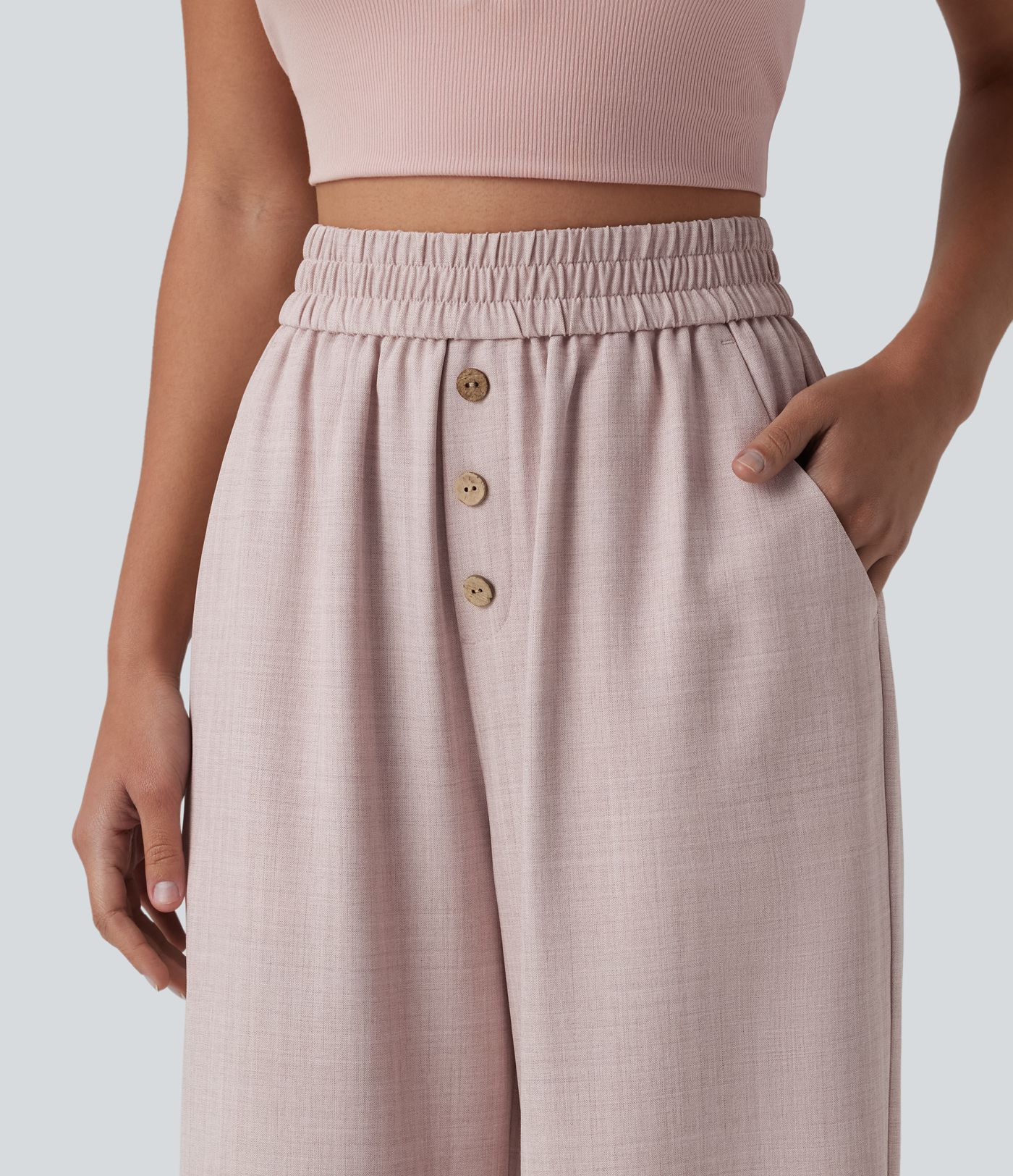 High Waisted Wide Leg Casual Trousers with Pockets