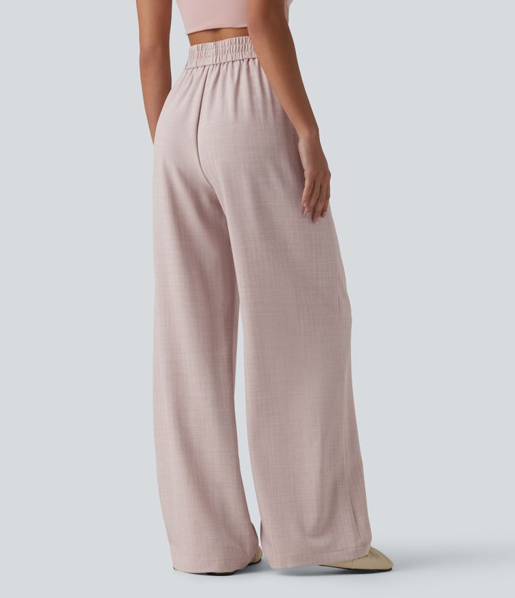 High Waisted Wide Leg Casual Trousers with Pockets