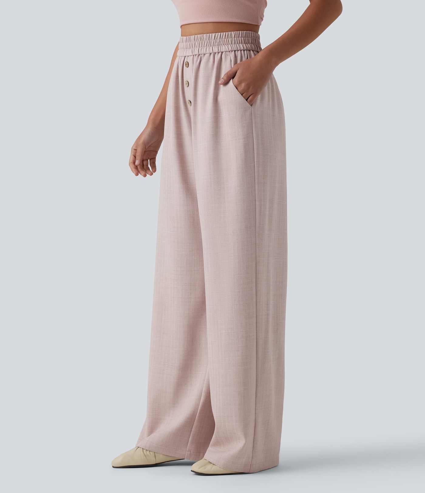 High Waisted Wide Leg Casual Trousers with Pockets