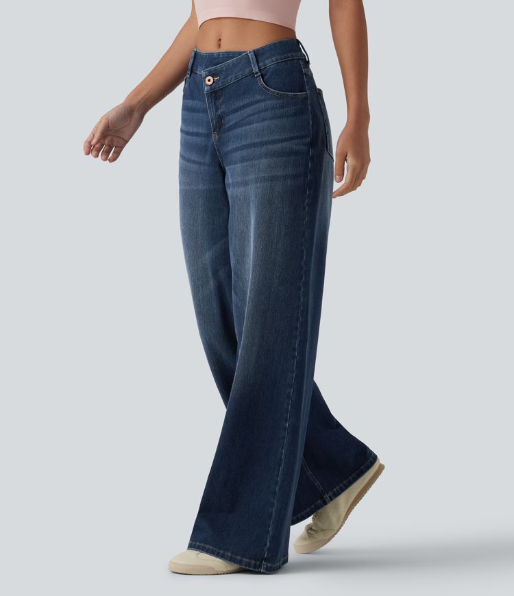 Jean large décontracté Halara Flex™ asymétrique taille mi-haute avec poches